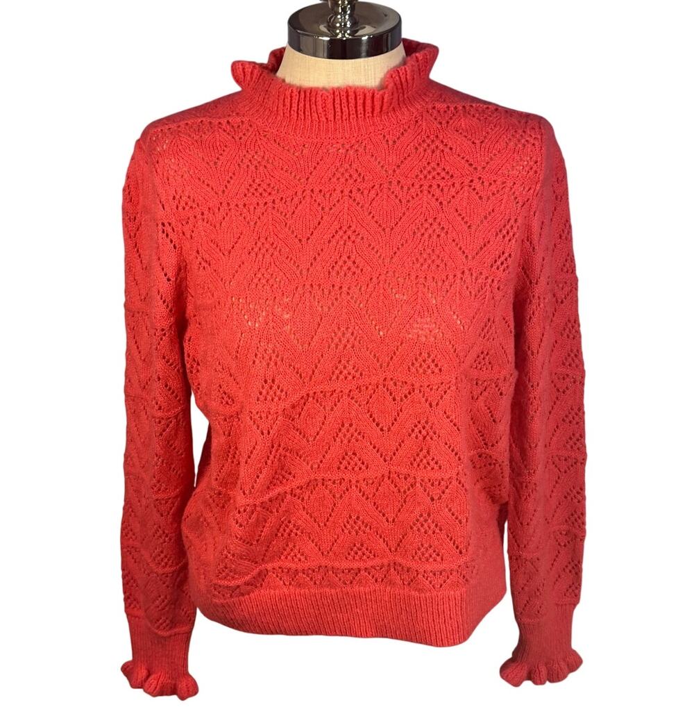 NWT Sundance Womens Ruffle Pink Pointelle Sweater XL